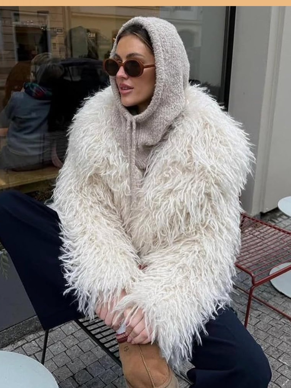 Cream Faux Fur Shag Coat - Women's Stylish Winter Jacket